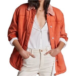 Anthropologie Pilcro Coral/Orange Sherpa Lined Twill Jacket